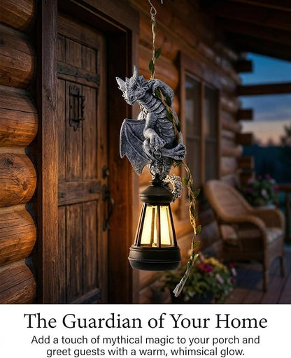 Nacome Dragon Outdoor Statues for Garden: 23.6" Gothic Mythical Guardian Sculpture for with Long Vine and Solar Lantern Enchanted Patio Porch Tree Yard Decor - Whimsical Gift for Mom Children