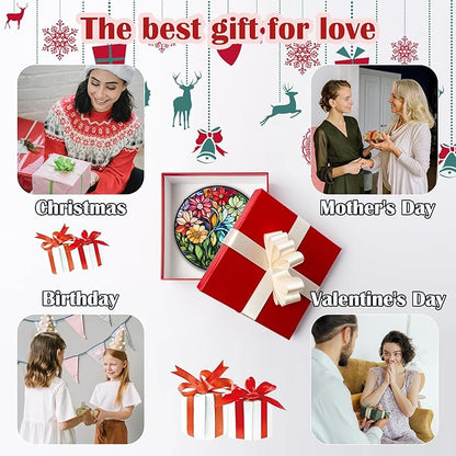 Stained Glass Window Hanging Colorful Flowers and Green Plants Large 11.8" - Suncatcher Door Garden Sun Catcher Home Decor Birthday Christmas for Mom Men Woman Nana Friend