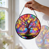 7.8 in Stained Glass Window Hanging, Magic Tree of Life Sun Catchers, Colorful Suncatcher for Home Decor, Decorative Boho Wall Art, Ideal Gift for Mom Grandma Aunt Wife Housewarming
