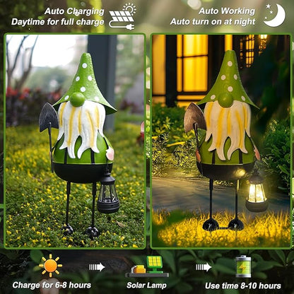 HONGLAND Solar Gnomes Garden Statue -18 Inch Gnomes Outdoor Decorations for Outside with Solar Lantern -Outdoor Figurine Lights for Patio Yard Lawn Porch