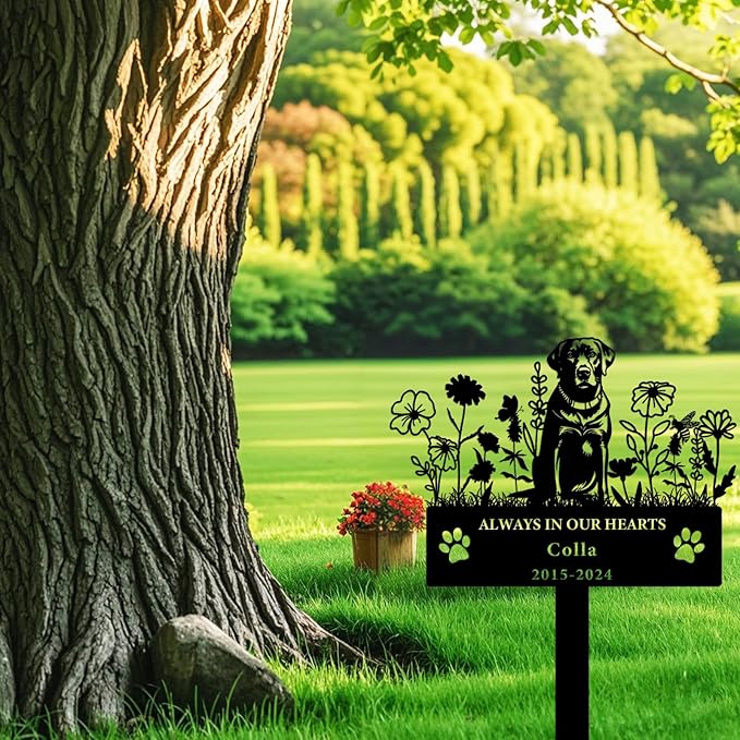 Personalized Flora Dog Memorial Garden Stake - Custom Cemetery Sign with Stake, Grave Plaque, Pet Headstone, Engraved Marker for Dogs