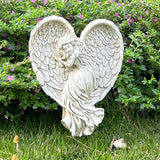 Angel Garden Statue for Outdoor Sleeping Angel with Wings Fairy Memorial Guardian Love Angels with Stake for Outside Yard Art Grave Cemetery Patio Balcony Lawn, White
