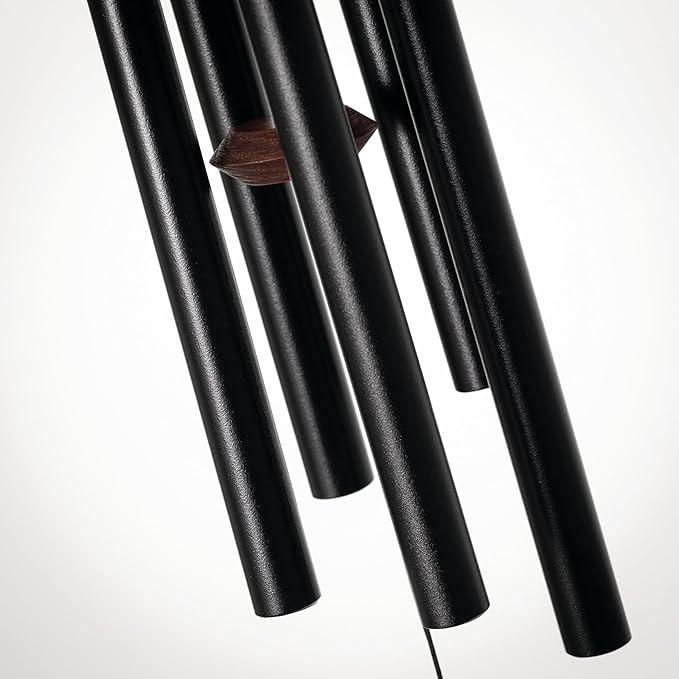 Woodstock Wind Chimes 22" Chime of Polaris, Wind Chime Teak Ash Wood, Black Aluminum Tubes, Encore Collection Windchime for Outside Garden Decor, Outdoor Patio and Front Porch