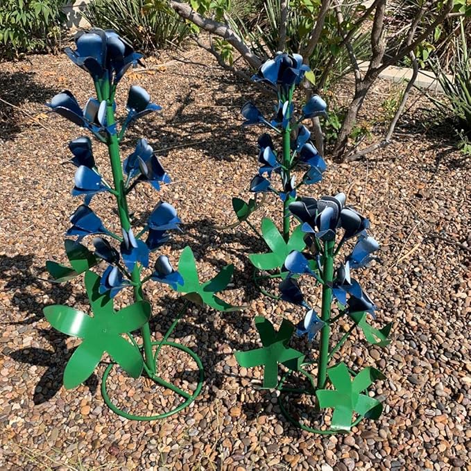 Generic Metal Bluebonnets, Set of 3 Handmade, Garden Decor, Texas State Flower, Outdoor Indoor, Metallic Blue