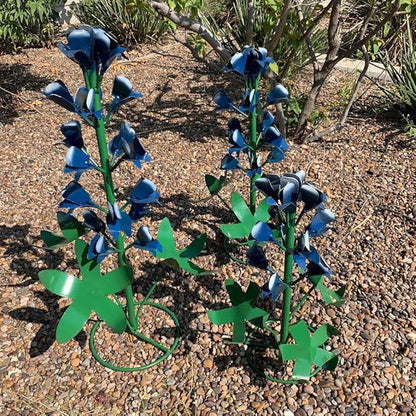 Generic Metal Bluebonnets, Set of 3 Handmade, Garden Decor, Texas State Flower, Outdoor Indoor, Metallic Blue