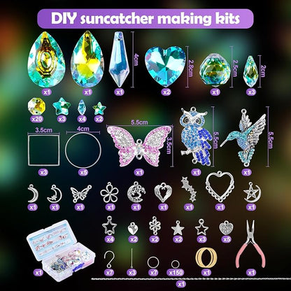 230Pcs Sun Catchers DIY Making Kit for Adults Arts and Crafts Diamond-Setting Butterfly Hummingbird Owl Crystal Suncatcher Hanging Prism Rainbow Maker for Window Garden Christmas Decor