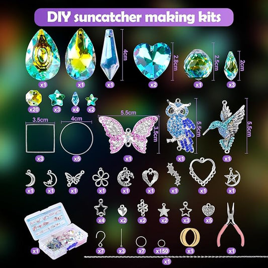 230Pcs Sun Catchers DIY Making Kit for Adults Arts and Crafts Diamond-Setting Butterfly Hummingbird Owl Crystal Suncatcher Hanging Prism Rainbow Maker for Window Garden Christmas Decor