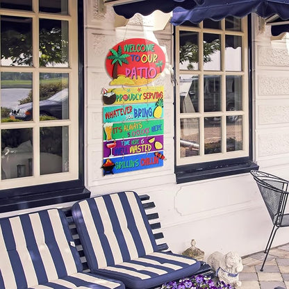 RattanView Large Welcome to Our Patio Sign Outdoor 26 x 13 Inch DIY Wooden Patio Decor Jumbo Backyard Plaque Wall Hanger BBQ Party Tiki Tropical Bar Decor for Home Outdoor Yard Housewarming Gift