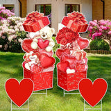 Yuntau 4 Pcs Valentine's Day Yard Signs Gift Box Outdoor Sign with Stakes Valentine Red Love Bear Heart Lawn for Holiday Pathway Lawn Stake Walkway Patio Party Wedding Anniversary Decor