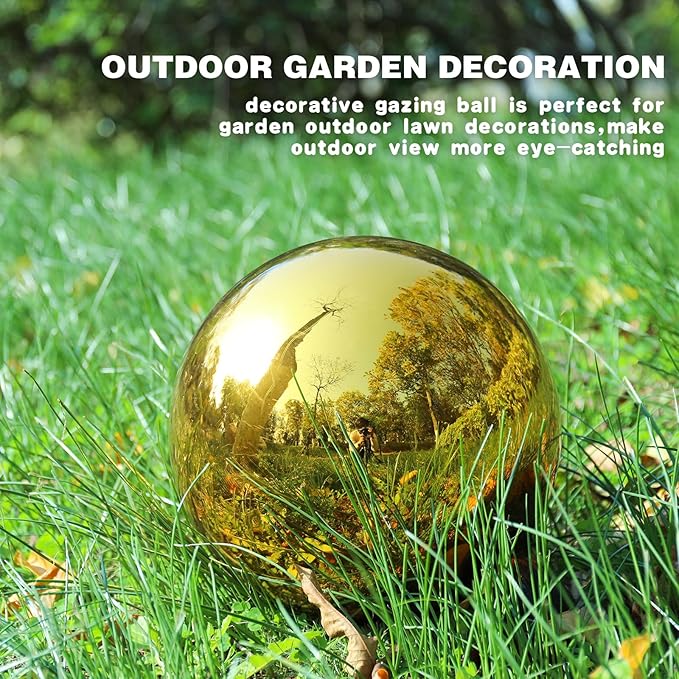 VCUTEKA Gazing Ball, Glass Mirror Polished Hollow Ball Reflective Garden Sphere, Gazing Globe for Home Garden Lawn Outdoor Ornament Yard Decorative 10-Inch, Gold