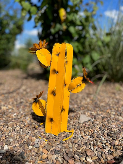 Mini Metal Saguaro - Garden Art (Yellow)