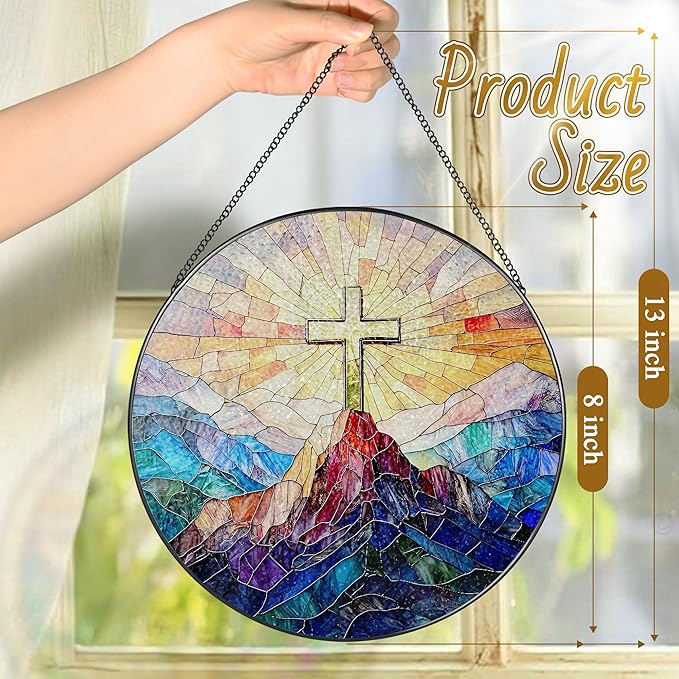 Stained Glass Suncatcher, Cross Sun Catcher Ornament, Easter Faith Cross; Stained Glass Window Hanging, Christmas Ornament, Jesus Home Decor, Christian Home Decor; Christian Gifts, Religious Gifts