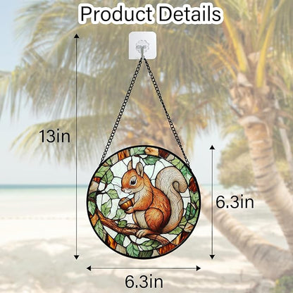 DASTOLL Stained Glass Window Hanging, Squirrel on a Branch Suncatcher Diamond Glass Panel Animal Sun Catchers Decor for Birthday for Women, Men, Wife, Aunt, and Mom 6.3 in