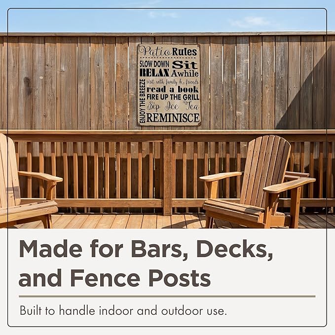 HBA Sun Protected Patio Rules Metal Sign, Guaranteed Not to Fade for 4 Years