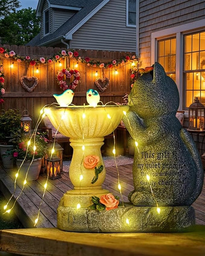 Garden Decor Cat Birdbath Statues, Solar Statues Decor with Butterfly Garden Decor for Home House, Yard Art Lawn, Ornaments, Porch Patio, Balcony - Birthday Gifts for Grandma Mom Women
