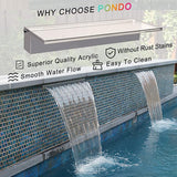 PONDO 24'' APP Pool Waterfall with 16 Colors LED Lights, Acrylic Pond Fountain Set for Outdoor Decorations, Patio Waterfall Spillway Kit on The Wall for Garden, Easy Installation