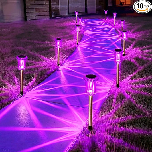 Halloween Solar Lights Outdoor 15 Pack Solar Pathway Lights Outdoor Halloween Decorations Waterproof Yard Lighting for Driveway Garden Walkway Path Landscape Lawn (Purple)