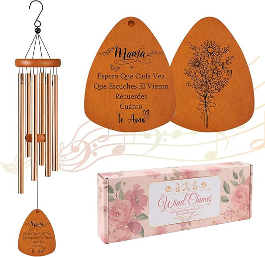 Mom Wind Chimes for Outside, Mothers Day Windchimes with Double Sided Wooden Plaque, Gifts for Mom Garden Patio Decor