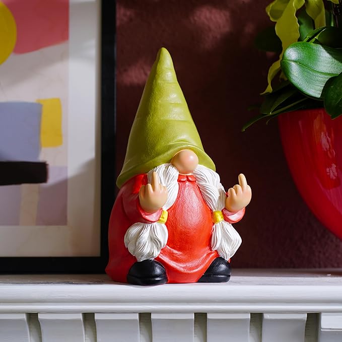 Middle Finger Gnome Statue 12.4in Female, Large Naughty Garden Gnome Statue Decoration and Lawn Ornament - Funny Garden Gnomes for Outdoor or Home Decor
