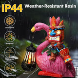 Gerrii Solar Tiki Statue Outdoor Light Decoration Tiki Bar Garden Statues 11'' Resin Waterproof Flamingo Figurines for Garden, Patio, Balcony, Yard, Lawn Ornament