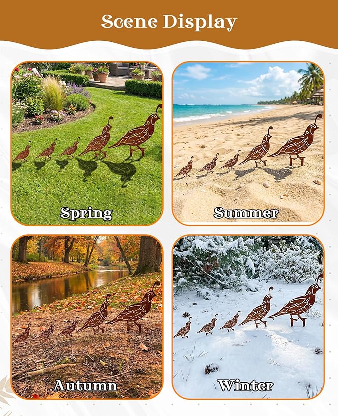 5PCS Metal Quail Yard Art Decor Stakes, Decorative Garden Stakes, Outdoor Clearance Large Rusty Metal Bird Animal Statues for Lawn Art