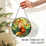 Fox Woodsy Suncatcher Stained Glass Window Hanging Decor Ornaments, Fox Gifts, Rustic Nature Stained Glass Wall Room Decor, Animal Garden Sun Catchers Indoor Window Hanging Wall Art, 7.9x7.9In