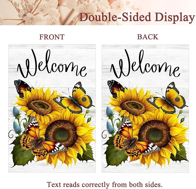 Summer Sunflower Butterfly Garden Flag 28x40 inch Double Sided Welcome Large House Flag, Outdoor Yard Flag for Porch Farmhouse Summer Decor
