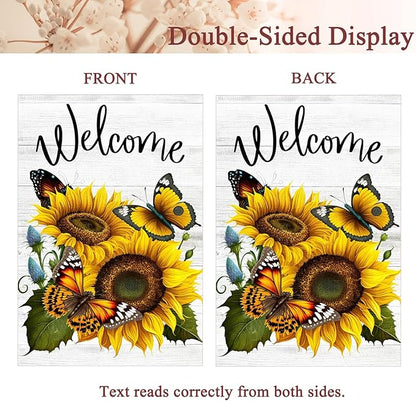 Summer Sunflower Butterfly Garden Flag 28x40 inch Double Sided Welcome Large House Flag, Outdoor Yard Flag for Porch Farmhouse Summer Decor