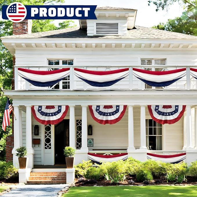 3Pack 2x20 Ft Bunting Flags Red, White & Blue Stripes Large Patriotic Decorations Flag 4th of July Bunting Outdoor Bunting Banner for Outside ，Garden，Porch