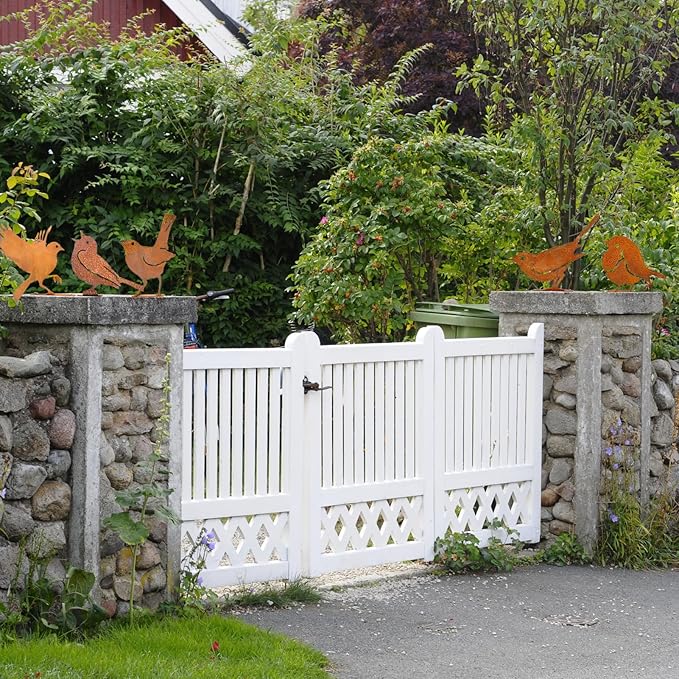 5PCS Rusty Metal Birds Decorations, Garden Yard Art Outdoor Ornaments, Bird Silhouette Statues for Fence Trees, Rustic Cardinal Gifts Spring Decorations (Style B)