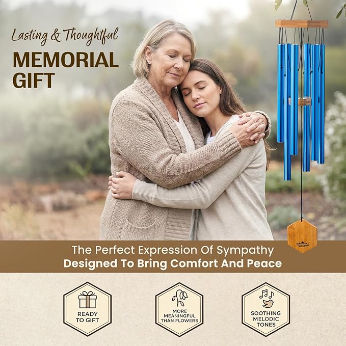 UpBlend Deep Tone Wind Chime – Outdoor Sympathy & Memorial Gift for The Loss of a Loved One, Memorial Wind Chimes, Thoughtful Sympathy Gift for Bereavement and Remembrance. 29" Blue