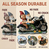 Cute Biker Gnome Couples Statue with Solar Lights - Biker Garden Gnomes Outdoor Funny Figurine - Solar Powered Motorcycle Statues Garden Ornament Art - Travel Gnome Figurine for Patio Yard Decor