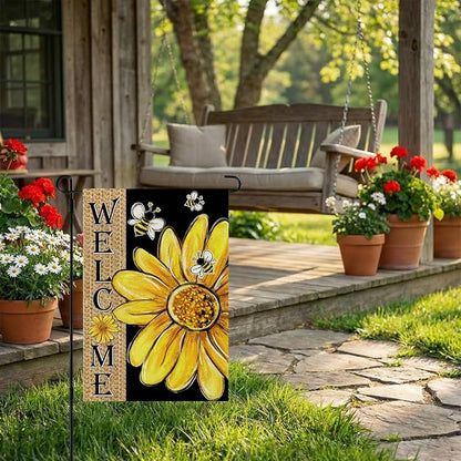 CROWNED BEAUTY Spring Summer Garden Flag Daisy Bee Welcome 12x18 Inch Double Sided Small Floral Summer Seasonal Holiday Decoration for Outdoor Lawn Yard