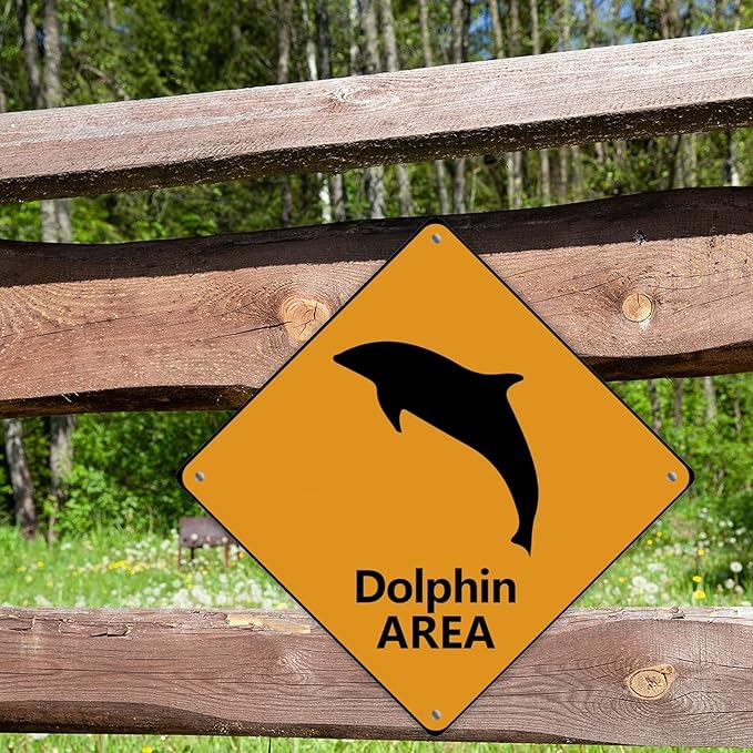 Caution Dolphin Crossing XING Tin Sign Dolphin Area Warning Street Sign Ocean Animal Novelty Caution Road Sign for Outdoor Home Driveway Garden Yard Park 12x12in