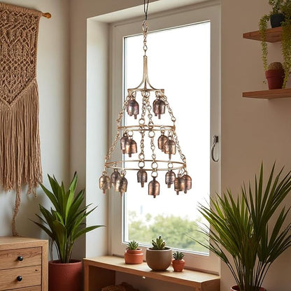 Rustic Wind Chimes for Outside – Handcrafted Tiered Bell Chime with Deep Tone – 16” Copper Coated Bronze Finish Metal Wind Chime for Garden Decor, Porch, Yard, Patio – Farmhouse Outdoor Decoration