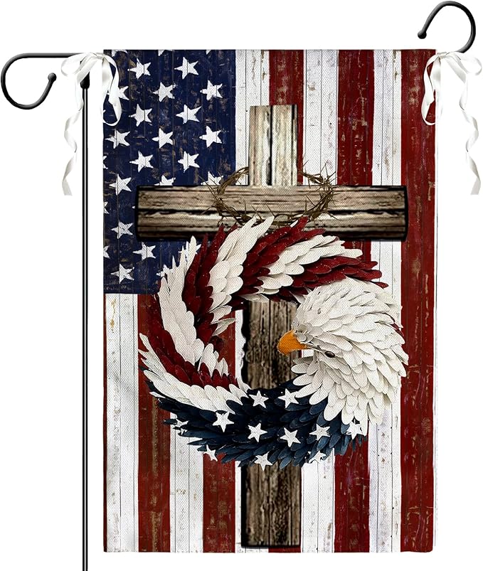Patriotic Stars and Stripes Eagle Wreath Garden Flag 12x18 Inch Double Sided USA 4th of July Burlap Yard Flags Memorial Day Independence Day Yard Outdoor Decoration