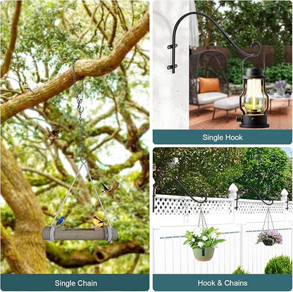Plant Hangers Outdoor, 4 Pack 16 Inch Plant Hooks with 12 Chains for Wall Metal Plants Hanging Bracket for Bird Feeder, Flower Baskets, Wind Chimes, Lanterns, Indoor Outdoor, Black