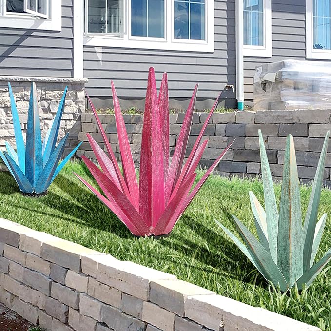 KODIBO Large Tequila Rustic Sculpture, Metal Yard Art, Metal Agave Plants Outdoor Decor, Home Decor Hand Painted Agave Garden Statue