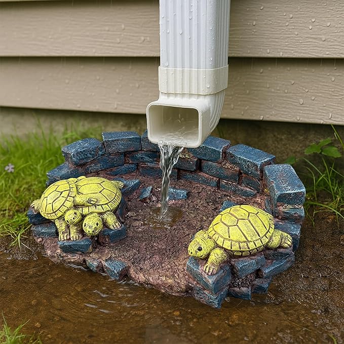 Decorative Turtle Statue Splash Block Gutter Downspout Outdoor Garden Decor, Larger Gutter Downspout Statues for Patio,Yard and Lawn Accessory, Stone Resin Rain Concrete Gutter Guardian,14"L x 9.5"W