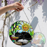 Stained Glass Window Hanging, 8 Inch Black Cat on Book Stained Glass Suncatcher, Window Decor Hanging, Cat Lover Gifts, Reading Decor, Bookish Gift, Librarian Gift, Book Lover Gifts