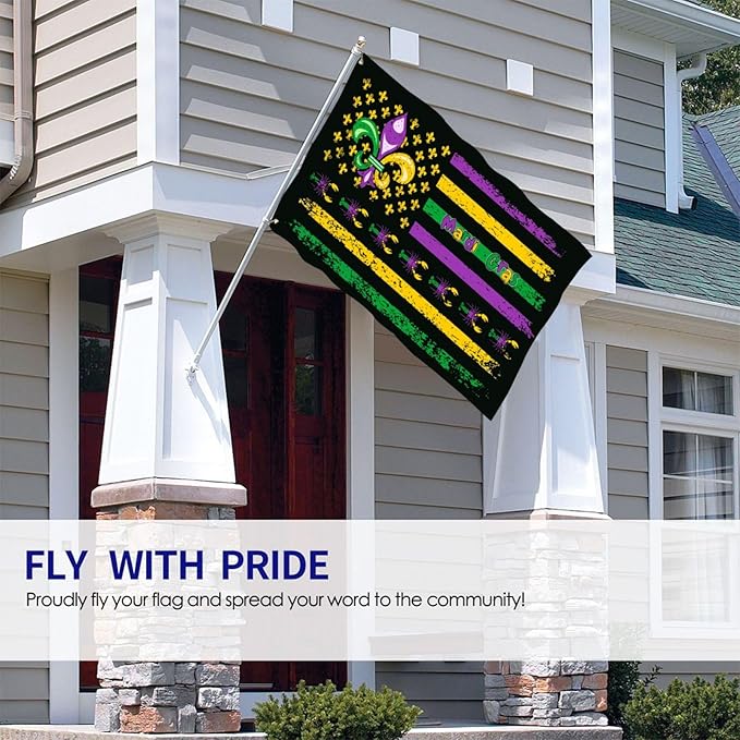 Mardi Gras Flag 3x5 Ft Outdoor Indoor With Grommet Garden Yard Banner Decorative Sign