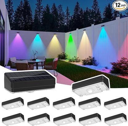 ZCXLIGHT Solar Fence Lights,Fence Lights Solar Powered Waterproof IP65 Multicolor Led 12 Fixed Colors ＆RGB Color Changing for Pool, Deck, Patio, Porch, Stairs, Holiday-12pack