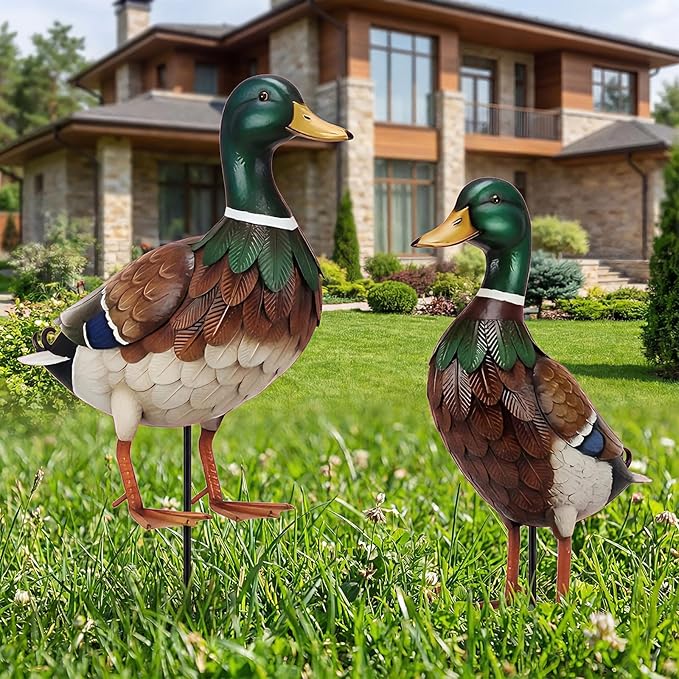2 Pcs Metal Duck Yard Stakes 31" Duck Yard Art Waterproof Garden Stakes, Colorful Animal Sign for Porch Lawn, Gifts for Ducks Lover