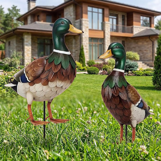 2 Pcs Metal Duck Yard Stakes 31" Duck Yard Art Waterproof Garden Stakes, Colorful Animal Sign for Porch Lawn, Gifts for Ducks Lover