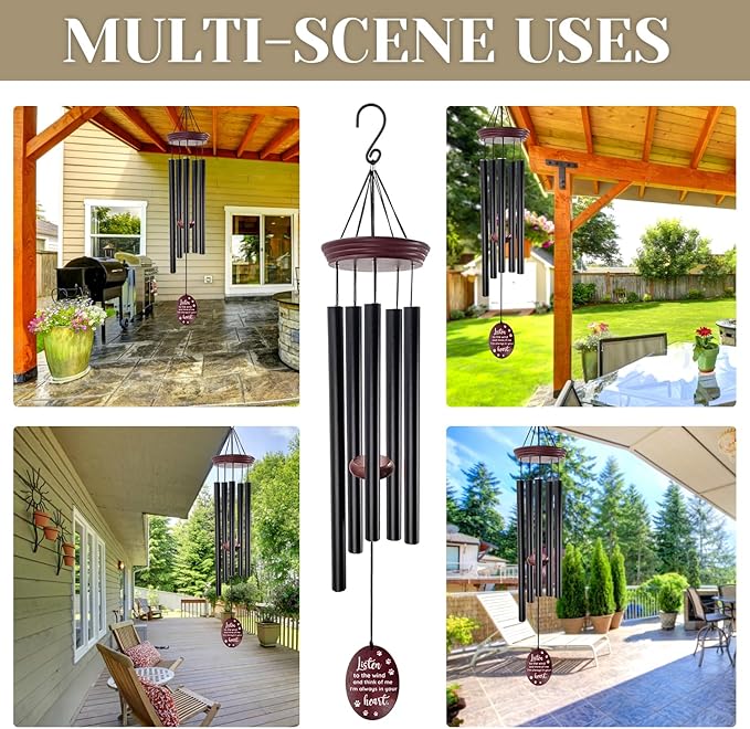 Pet Memorial Wind Chimes for Loss of Dog - Sympathy Windchimes with Deep Tone 5 Tuned Tubes, Loss of Pet Sympathy Gift, Dog Passing Remembrance Gifts, Outside Garden Decor