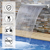 Pool Waterfall Fountains, Stainless Steel Rectangular Pool Waterfall Spillway with Pipe Connector for Indoor/Outdoor Decorative (59.1 Inch)