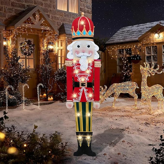Afirst Christmas Yard Stakes Lighted Up Christmas Outdoor Decorations LED Nutcracker with Crown Lighted Metal Yard Stakes Outdoor Xmas Stake Lawn Pathway Outdoor Decoration