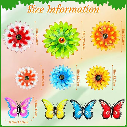Gisafai 10 Pack Metal Flowers Wall Decor Outdoor, 3D Metal Daisy & Butterfly Fence Decor Wall Art for Garden Patio Backyard Balcony, Colorful Housewarming Birthday Mother's Day Gift(Vintage)