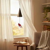 Coastal Country Style Wind Bells Inspired by North Design – Cardinal Bird Geometric Metal Bell Chime with Buoy Catcher for Outdoor Yard Home Decor, Red and Black Windchime for Outside Boothbay Theme