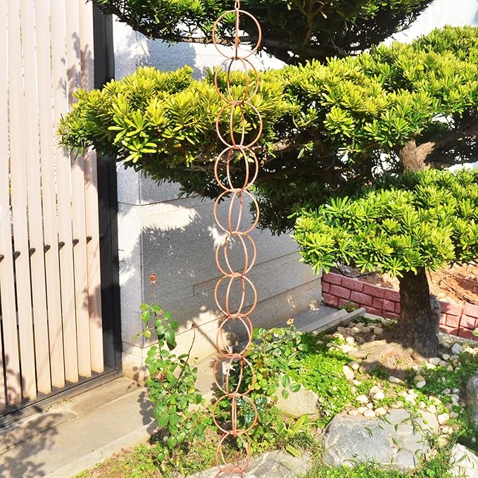 Rain Chain for Gutters Functional and Decorative Replacement Downspout Chain with Attached Hanger for Outside 4 FT Rain Chains 14 Rings Copper